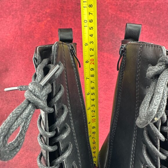 SHELN COMBAT BOOTS LUG SOLE BLACK, MID-CALF, LACE-UP, ZIPPER, BLOCK HEEL, SIZE 9 - Picture 11 of 11